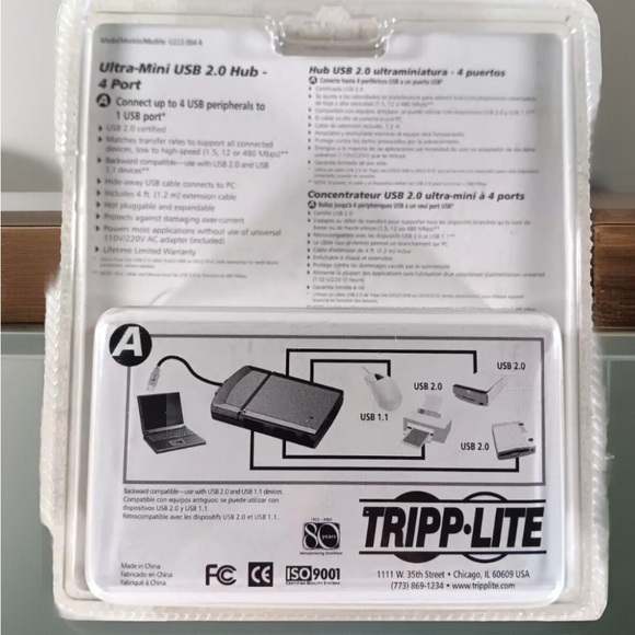 Tripp-Lite Ultra-Mini USB 2.0 Hub 4 Port Model U222-004-R NEW SEALED Hideaway - Picture 2 of 4